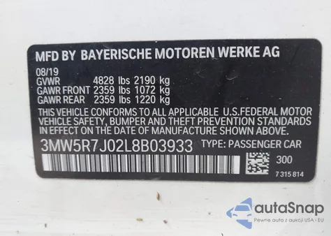 2020 BMW 330I xDrive из США, поврежденный, VIN 3MW5R7J02L8B03933